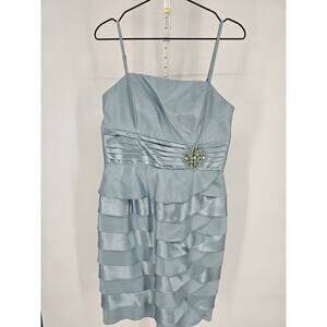 Jessica Howard Womens 12 Midi Length Formal Dress Light Blue Tiered Rhinestone